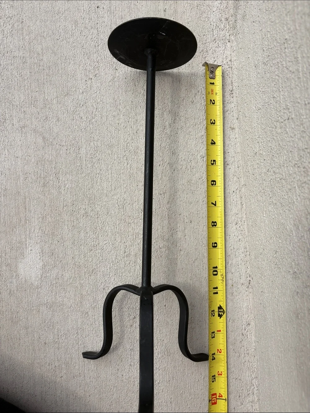 VTG Wrought Iron Floor Candlestick Stand Tripod Pricket Pillar Holder